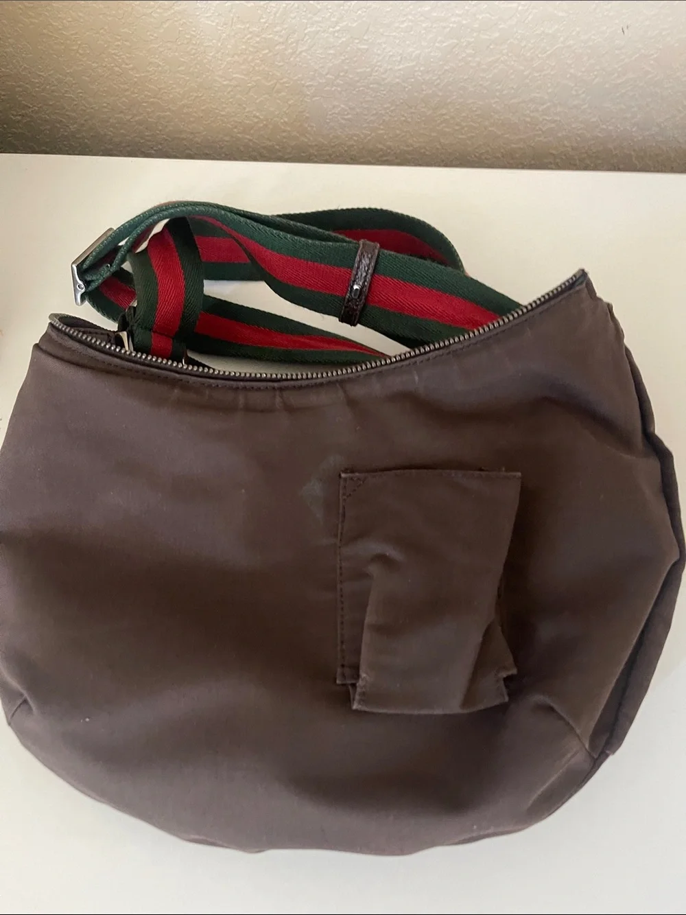 Gucci Beige/Brown GG Canvas Hobo with Green and Red Web Strap